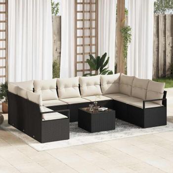 ARDEBO.de - 9-teilige Garten-Sofa-Set mit Kissen braunes Poly-Rattan, 2-Sitzer Garten-Sofa mit Stauraum & Kissen schwarzes Poly-Rattan