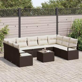 9-teiliges Garten Sofa Set mit Kissen Grau Poly Rattan, 2-Sitzer Garten Sofa mit Stauraum & Kissen Braun Poly Rattan