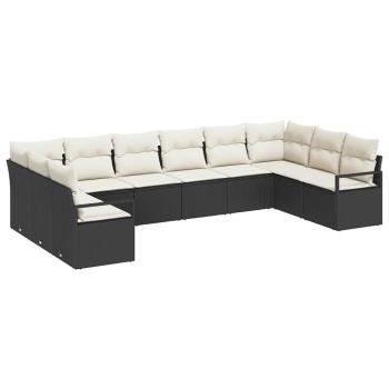 ARDEBO.de - 10-teiliges Garten Sofa Set mit Kissen Schwarz Poly Rattan, 2-Sitzer Garten Sofa mit Stauraum & Kissen Schwarz Poly Rattan