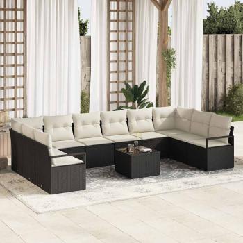 ARDEBO.de - 10-teiliges Garten Sofa Set mit Kissen braun Poly Rattan, 2-Sitzer Garten Sofa mit Stauraum & Kissen schwarz Poly Rattan
