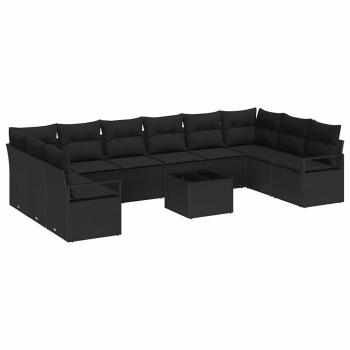 11-teiliges Garten-Sofa-Set mit Kissen Beige Poly-Rattan, 2-Sitzer Garten-Sofa mit Stauraum & Kissen Schwarz Poly-Rattan
