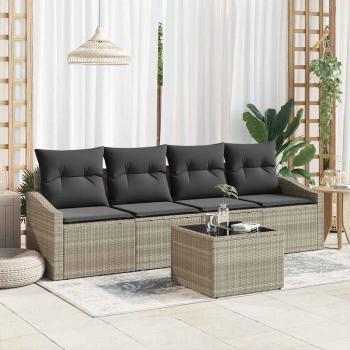 ARDEBO.de - 5-teiliges Garten-Esszimmer Set mit Kissen in Hellgrau aus Poly-Rattan