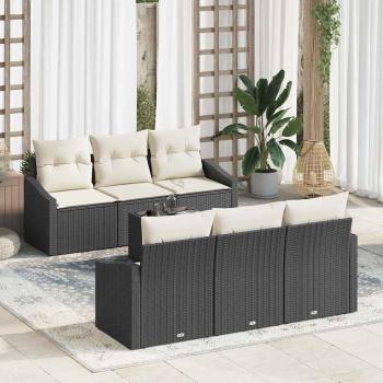 ARDEBO.de - 7-teiliges Garten-Sofa-Set mit Kissen in Schwarz Poly-Rattan