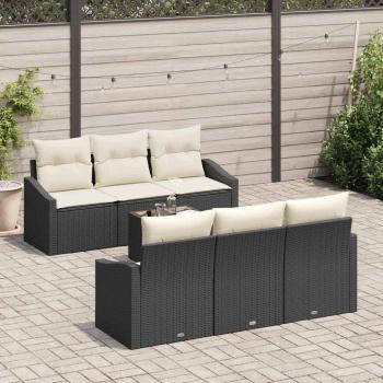 7-teiliges Garten-Sofa-Set mit Kissen in Schwarz Poly-Rattan