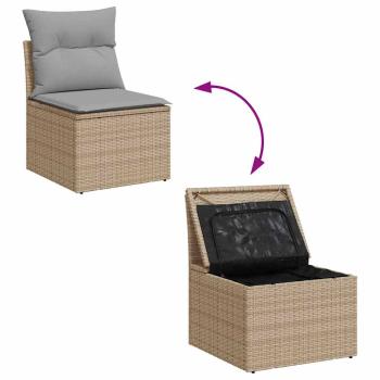 7-teiliges Garten-Essgruppen-Set mit Kissen Beige Poly Rattan
