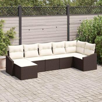 ARDEBO.de - 7-teiliges Garten Essgruppe mit Kissen Braun Poly Rattan