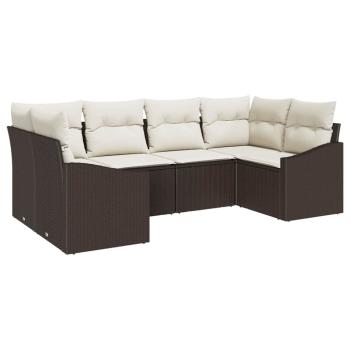 6-teiliges Garten-Sofa-Set mit Kissen Braun Poly-Rattan