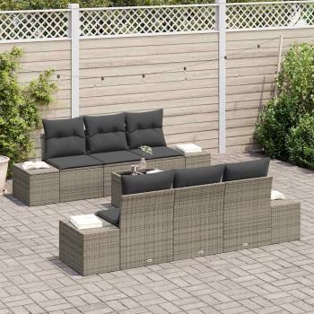 7-teiliges Garten-Sofa-Set mit Kissen Grau Poly Rattan