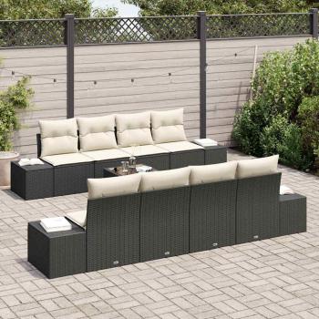 7-teiliges Garten-Sofa-Set mit Kissen in Schwarz Poly Rattan