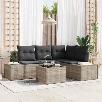 ARDEBO.de - 5-teiliges Garten Sofa Set mit Kissen Grau Poly Rattan