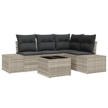 5-teiliges Garten Sofa Set mit Kissen Grau Poly Rattan