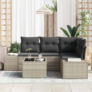 5-teiliges Garten Sofa Set mit Kissen Grau Poly Rattan