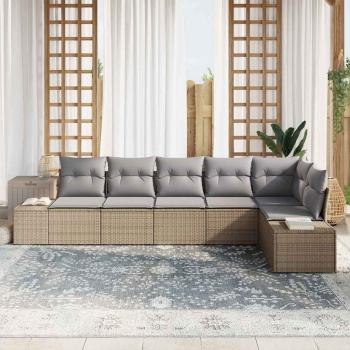 6-teiliges Garten Sofa Set mit Kissen Beige Poly Rattan