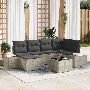 ARDEBO.de - 7-teiliges Garten Sofa Set mit Kissen Graues Poly Rattan