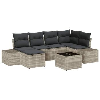 7-teiliges Garten Sofa Set mit Kissen Graues Poly Rattan