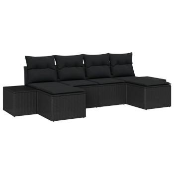 6-teiliges Garten-Sofa-Set mit Kissen Schwarz Poly-Rattan