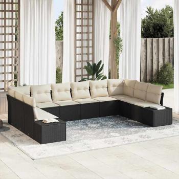 ARDEBO.de - 10-teiliges Garten Sofa Set mit Kissen Schwarz Poly Rattan