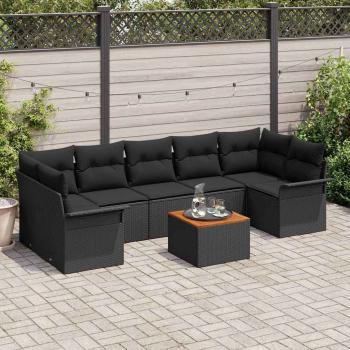 ARDEBO.de - 8-teilige Garten Sofa Set mit Kissen Schwarz Poly Rattan Akazie, 2-Sitzer Garten Sofa mit Stauraum & Kissen Schwarz Poly Rattan