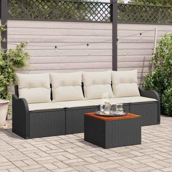 ARDEBO.de - 5-teiliges Garten Sofa Set mit Kissen Schwarz Poly Rattan Akazie, 2-Sitzer Garten Sofa mit Stauraum und Kissen Schwarz Poly Rattan