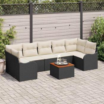 ARDEBO.de - 8-teiliges Garten-Sofa-Set mit Kissen Schwarz Poly Rattan Akazie, 2-Sitzer Garten Sofa mit Stauraum & Kissen Schwarz Poly Rattan