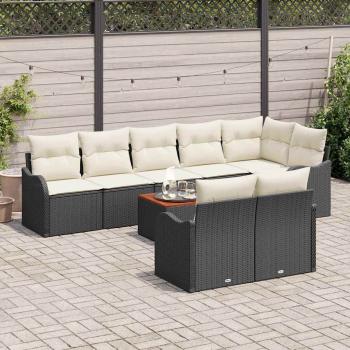 9-teiliges Garten Sofa Set mit Kissen in schwarzem Poly Rattan Akazie, 2-Sitzer Garten Sofa mit Stauraum und Kissen in schwarzem Poly Rattan