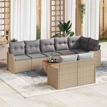 ARDEBO.de - 9-teiliges Garten-Sofa-Set mit Kissen Beige Poly Rattan Akazie, 2-Sitzer Garten-Sofa mit Stauraum & Kissen Beige Poly Rattan