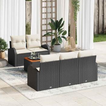 ARDEBO.de - Gartensofa-set 6 stk. Schwarz und Creme Poly-Rattan