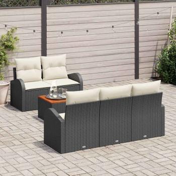 Gartensofa-set 6 stk. Schwarz und Creme Poly-Rattan