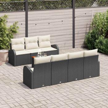 8-teiliges Garten Sofa Set mit Kissen Schwarz Poly Rattan Akazie, 2-Sitzer Garten Sofa mit Stauraum & Kissen Schwarz Poly Rattan