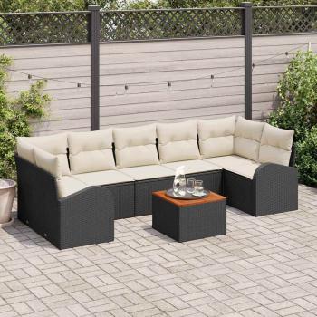 ARDEBO.de - 8-teiliges Garten Sofa Set mit Kissen Schwarz Poly Rattan Akazie, 2-Sitzer Garten Sofa mit Stauraum & Kissen Schwarz Poly Rattan