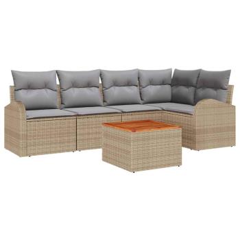 ARDEBO.de - 6-Teiliges Garten Sofa Set mit Kissen Beige Poly Rattan Akazie, 2-Sitzer Garten Sofa mit Stauraum & Kissen Beige Poly Rattan
