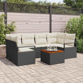 ARDEBO.de - 7-teiliges Garten Sofa Set mit Kissen, Schwarz, Poly-Rattan, Akazie, 2-Sitzer Garten Sofa mit Stauraum & Kissen, Schwarz, Poly-Rattan