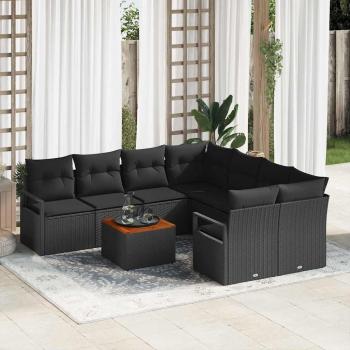 ARDEBO.de - 9-teiliges Garten Sofa Set mit Kissen Schwarzes Poly Rattan Akazie, 2-Sitzer Garten Sofa mit Stauraum & Kissen Schwarzes Poly Rattan