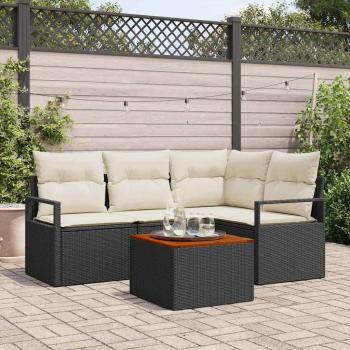 ARDEBO.de - 5-teiliges Garten Sofa Set mit Kissen Schwarz Poly Rattan Akazie, 2-Sitzer Garten Sofa mit Stauraum & Kissen Schwarz Poly Rattan