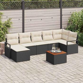 ARDEBO.de - 8-teiliges Garten Sofa Set mit Kissen - Schwarz Poly Rattan Akazie, 2-Sitzer Garten Sofa mit Stauraum & Kissen - Schwarz Poly Rattan