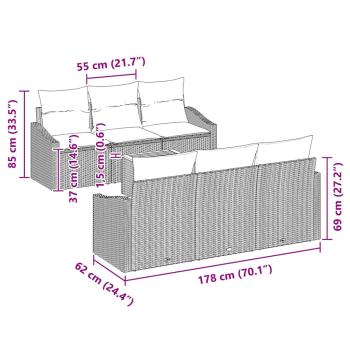 7-teiliges Garten Sofa Set mit Kissen Schwarz Poly Rattan Akazie