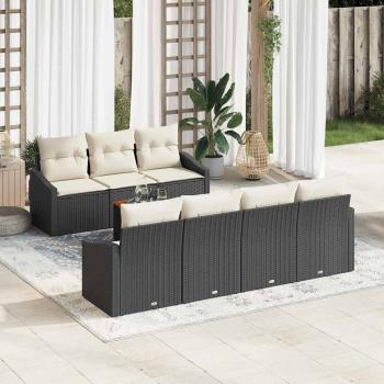 ARDEBO.de - 8-teiliges Garten-Sofaset mit Kissen Schwarz Poly-Rattan Akazie