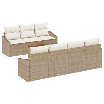 8-teiliges Gartensofa-Set mit Kissen Beiger Poly Rattan Akazie