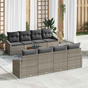 ARDEBO.de - 7-teiliges Garten Sofa Set mit Kissen Grau Poly Rattan Akazie
