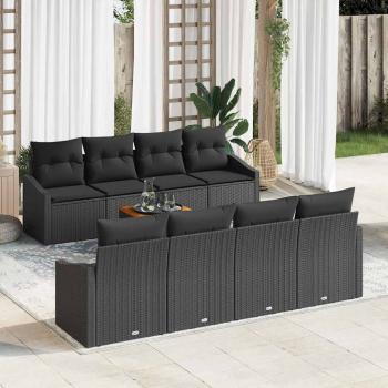 ARDEBO.de - 7-teiliges Garten-Sofa-Set mit Kissen Schwarz Poly-Rattan Akazie
