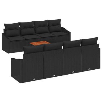 7-teiliges Garten-Sofa-Set mit Kissen Schwarz Poly-Rattan Akazie