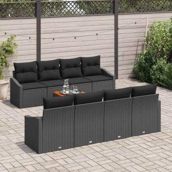 7-teiliges Garten-Sofa-Set mit Kissen Schwarz Poly-Rattan Akazie
