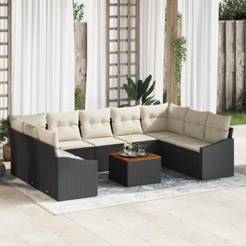 ARDEBO.de - 10-teilige Garten-Sofa-Set mit Kissen Schwarz Poly Rattan Akazie