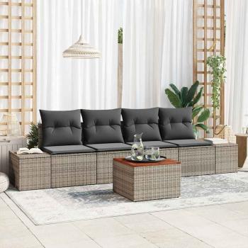 ARDEBO.de - 5-teiliges Garten-Sofa-Set mit Kissen Grau Poly-Rattan Akazie