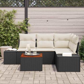 5-teiliges Garten Sofa Set mit Kissen in Schwarz Poly Rattan Akazie