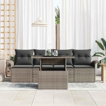 5-teiliges Garten-Sofa-Set mit Kissen Grau Poly-Rattan, 2-Sitzer Garten-Sofa mit Stauraum & Kissen Grau Poly-Rattan