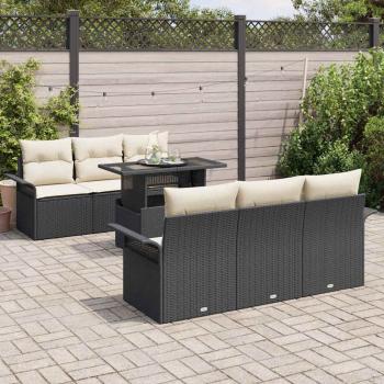 7-teiliges Garten-Sofa-Set mit Kissen Schwarz Poly-Rattan, 2-Sitzer Garten-Sofa mit Stauraum & Kissen Schwarz Poly-Rattan