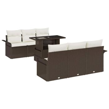 7-teilige Garten-Sofa-Set mit Kissen Braun Poly Rattan, 2-Sitzer Garten-Sofa mit Stauraum & Kissen Braun Poly Rattan