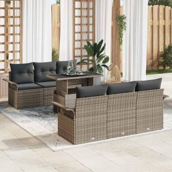 ARDEBO.de - 7-teiliges Garten-Sofaset Grau mit Kissen aus Poly-Rattan, 2-Sitzer Garten-Sofa Grau mit Stauraum & Kissen aus Poly-Rattan