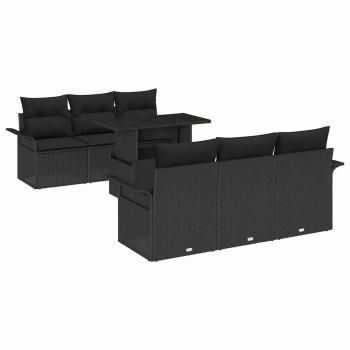 7-teiliges Garten Sofa Set mit Kissen Schwarz Poly Rattan, 2-Sitzer Garten Sofa mit Stauraum & Kissen Schwarz Poly Rattan